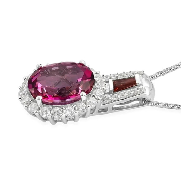 Pure Pink Mystic Topaz & Natural Zircon Halo Necklace - Picture 7 of 9